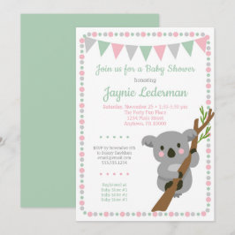 Koala Bear Baby Shower-inbjudan Rosa Mint Girls Inbjudningar