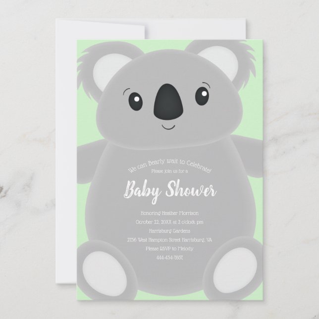 Koala Bear Baby Shower Inbjudningar (Framsida)