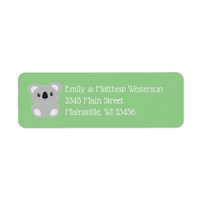 Koala Bear Baby Shower Returadress Etikett (Framsidan)