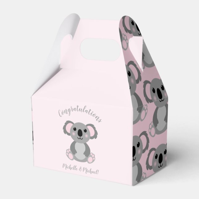 Koala Bear Baby Shower Rosa Girl Presentaskar (Framsidan Sidan)