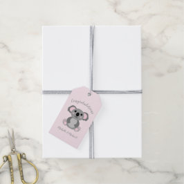 Koala Bear Baby Shower Rosa Girl Presentetikett