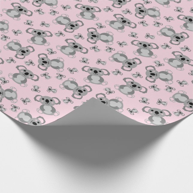 Koala Bear Baby Shower Rosa Girl Presentpapper (Hörn)