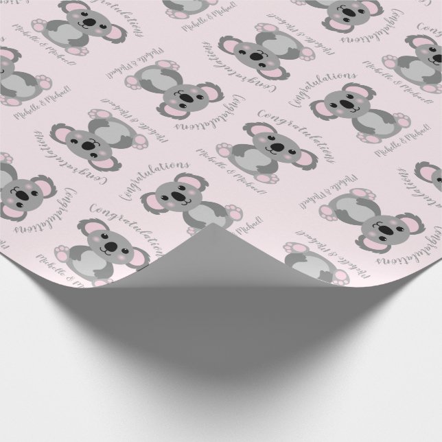 Koala Bear Baby Shower Rosa Girl Presentpapper (Hörn)