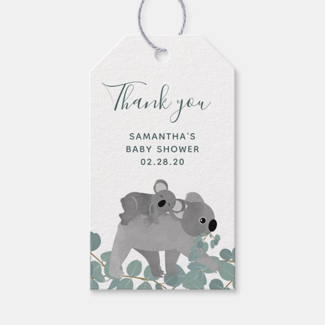 Koala Bear Baby Shower Tack Presentetikett (Framsidan)