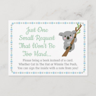 Koala Bear Baby Shower tar med en Bok Card Blue Bo Tilläggskort
