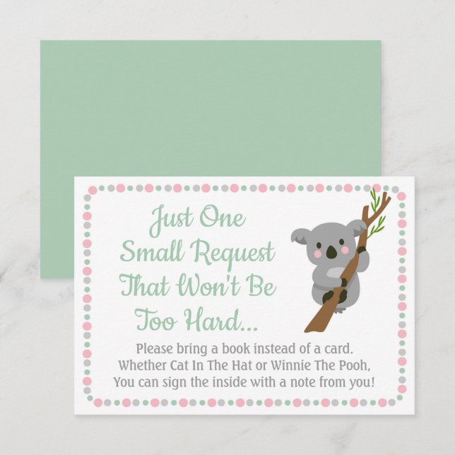 Koala Bear Baby Shower tar med Rosa Girl Bok Card Inbjudningar (Fram/baksida)