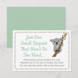 Koala Bear Baby Shower tar med Rosa Girl Bok Card Inbjudningar