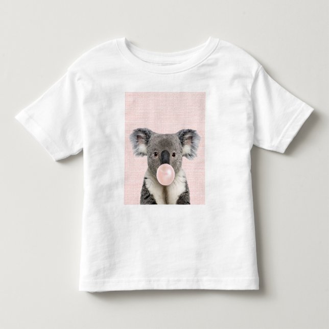 Koala Bear Blowing Rosa Bubble gumm T Shirt (Framsida)