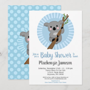 Koala Bear Blue Boys Baby Shower Inbjudningar