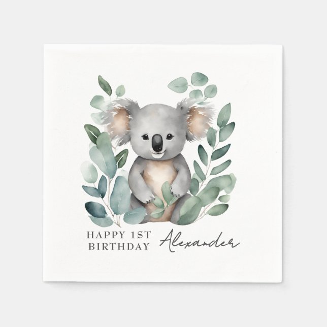 Koala Bear Boys 1:a födelsedagen Party Pappersservett (Framsidan)