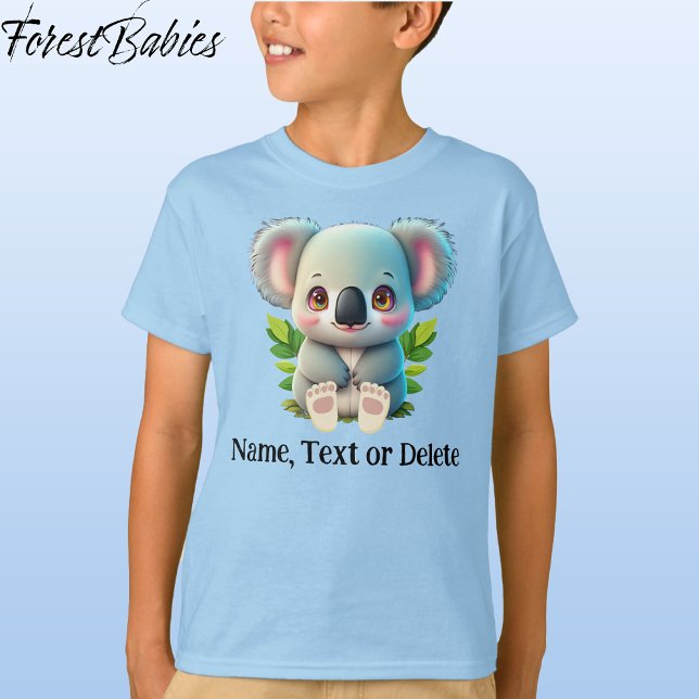 Koala Bear Cute Kids Wildlife Animal Graphic T Shirt (🐨 Koala Bear, Blue Customizable ForestBabies T-shirt - Front)