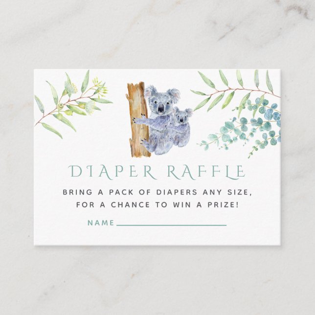 Koala Bear Eucalyptus Lövs Baby Diaper Raffle Tilläggskort (Framsida)
