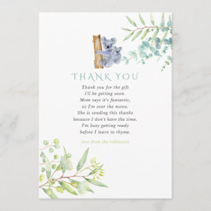 Koala Bear Eucalyptus Lövs Baby Shower Tack Kort