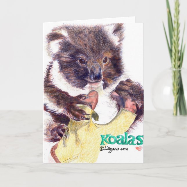 Koala Bear Färgpenna Hälsning och Note Card Kort (Framsida)