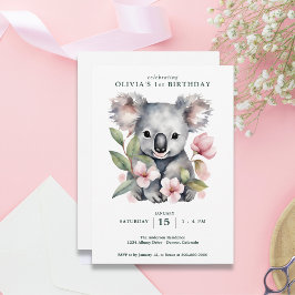Koala Bear FIrst Birthday Inbjudningar