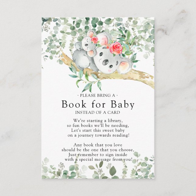 Koala Bear Girls Baby Shower Bok för Baby Card Tilläggskort (Framsida)