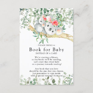 Koala Bear Girls Baby Shower Bok för Baby Card Tilläggskort