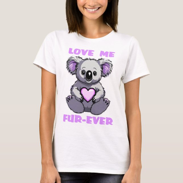 Koala Bear Hugger Lavender Heart Valentindagen T Shirt (Framsida)