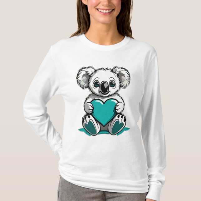 Koala Bear Hugger Teal Heart T Shirt (Framsida)