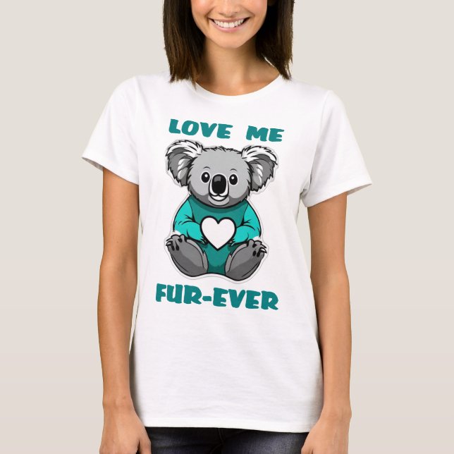 Koala Bear Hugger Teal Heart Valentines Dag Gift T Shirt (Framsida)