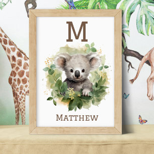 Koala Bear Nursery Art med Namn Poster