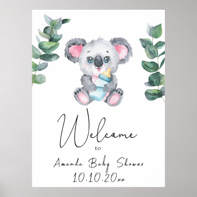 Koala Bear och Eucalyptus - Välkomstskum Poster (Framsidan)