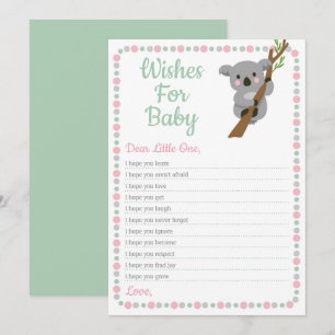 Koala Bear Önskemål för Baby Shower Game Rosa Girl Inbjudningar