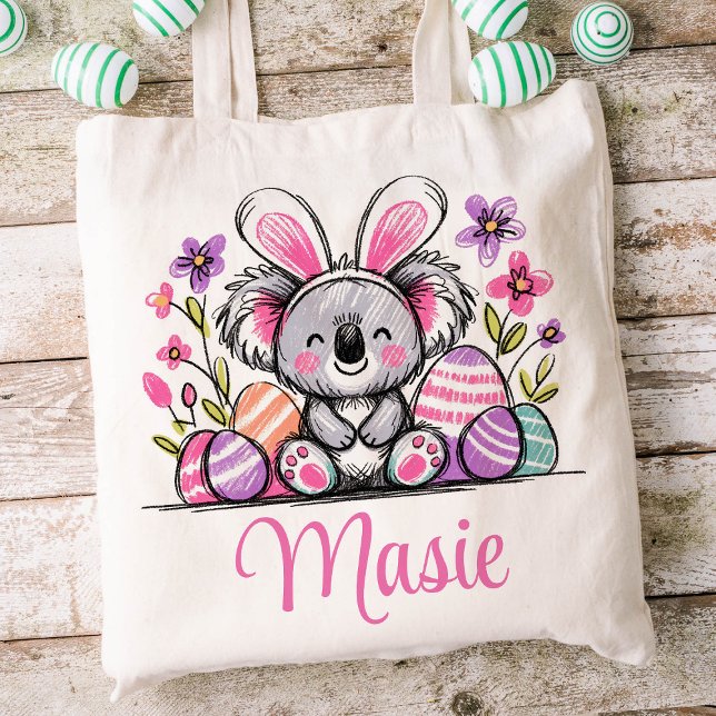 Koala Bear Påsk Kids Namn Girls Bunny Tygkasse (Koala Girls Easter Tote)