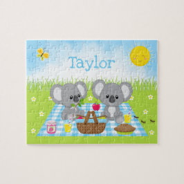 Koala Bear Picnic Boy Blue Gingham Pussel