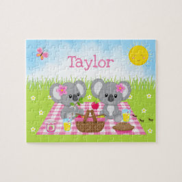 Koala Bear Picnic Girl Rosa Gingham Pussel