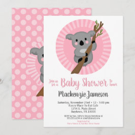 Koala Bear Rosa Girls Baby Shower Inbjudningar