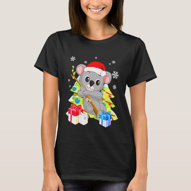 Koala Bear Santa Christmas With Christmas Trees T Shirt (Framsida)