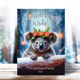 Koala Bear Snowy Winter Forest Cheerful jul Julkort