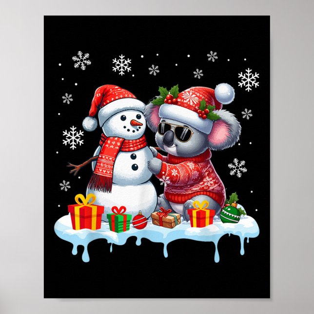 Koala Bear Sungles Sweater Bygger Snögubbe Julafto Poster (Framsidan)