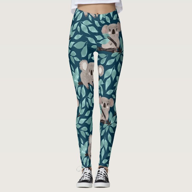 Koala Bear Teal Blue Leggings (Framsida)