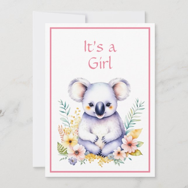 Koala Bear ThLED Det är en flicka Baby Shower Inbjudningar (Framsida)