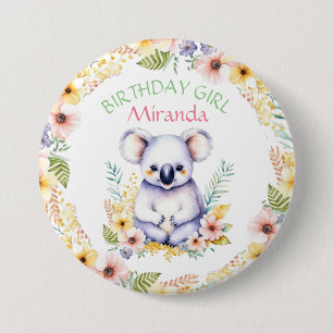 Koala Bear Thmet Birthday Girl Personlig Knapp