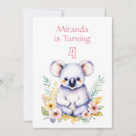 Koala Bear Thmet Girl's Födelsedagsfest Inbjudningar