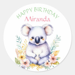 Koala Bear Thmet Girl's Grattis på födelsedagen Runt Klistermärke