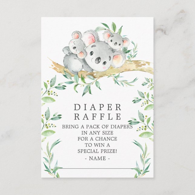 Koala Bear Twillingar Baby Shower Diaper Raffle Bi Tilläggskort (Framsida)