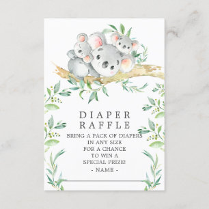 Koala Bear Twillingar Baby Shower Diaper Raffle Bi Tilläggskort