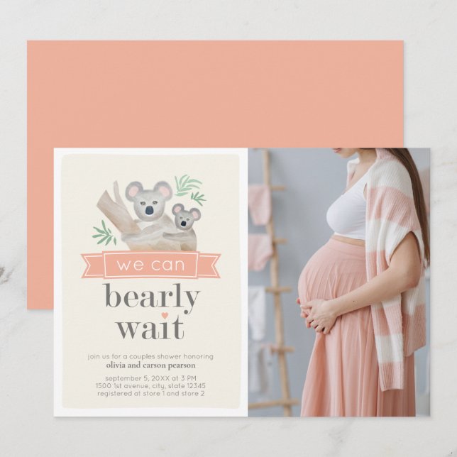 Koala Bear Vi kan barly Wait Par Baby Shower Inbjudningar (Fram/baksida)