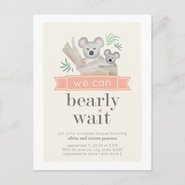 Koala Bear Vi kan barly Wait Par Baby Shower Vykort (Framsida)