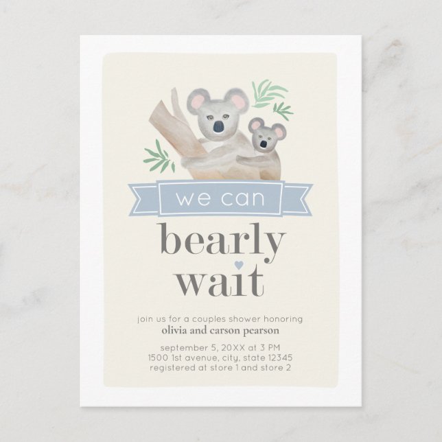 Koala Bear Vi kan barly Wait Par Baby Shower Vykort (Framsida)