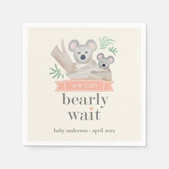 Koala Bear vi kan bearly Wait Baby Shower Pappersservett (Framsidan)