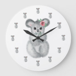 Koala Bear Watercolor Girl Nursery Stor Klocka