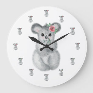 Koala Bear Watercolor Girl Nursery Stor Klocka
