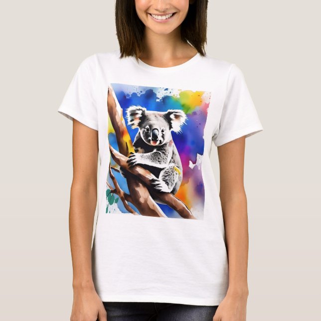 Koala Bear Watercolor Stänk T Shirt (Framsida)