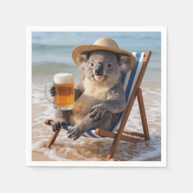 Koala Bear With a Beer on a Beach Pappersservett (Framsidan)