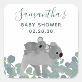 Koala Bears Baby Shower Fyrkantigt Klistermärke